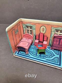 1930s Marx Newlyweds Bedroom Set Tin Litho Toy, 5 Piece Set Vintage Antique