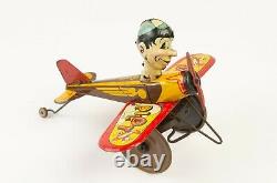 1930s Vintage Marx Rookie Pilot Tin Litho Wind Up Key Toy Airplane plane