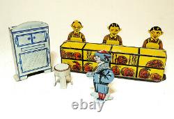 1930s vtg Marx Home Town MEAT MARKET Tin Litho Art Deco Doll House Toy Butcher