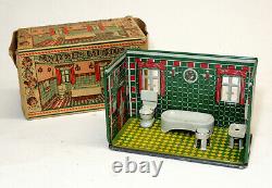 1930s vtg Marx Newlyweds BATHROOM Tin Litho Art Deco Doll House Toy #192 BOX