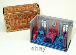 1930s vtg Marx Newlyweds BEDROOM Tin Litho Art Deco Doll House Toy #191 BOX