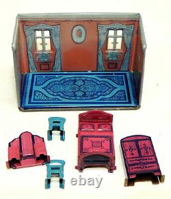 1930s vtg Marx Newlyweds BEDROOM Tin Litho Art Deco Doll House Toy #191 BOX