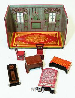 1930s vtg Marx Newlyweds DINING ROOM Tin Litho Art Deco Doll House Toy #194 BOX