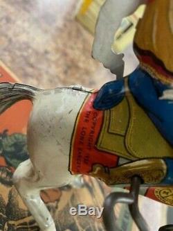 1938 LOUIS MARX TIN WIND UP HI-YO SILVER LONE RANGER ON HORSE VINTAGE TOY with box