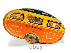 1940's MARX LONESOME PINE TRAVEL TRAILER CAMPER VINTAGE TIN TOY PULL BEHIND