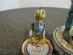 1940's Vintage Marx Walt Disney Donald Duck & Goofy Duet Tin Windup Toy Run/stop