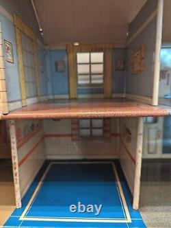 1950-60s Marx Tin Litho 2 Story Toy Doll House With 63 pieces of furniture