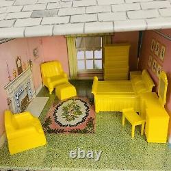 1950'S Marx Tin Metal 2 Story Dollhouse & Large Lot Renwal Furniture Vintage