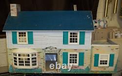 1950's 1960s Vintage MARX Style Tin Lithograph Two Story Colonial Doll House