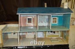 1950's 1960s Vintage MARX Style Tin Lithograph Two Story Colonial Doll House