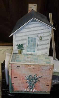 1950's 1960s Vintage MARX Style Tin Lithograph Two Story Colonial Doll House