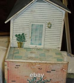 1950's 1960s Vintage MARX Style Tin Lithograph Two Story Colonial Doll House