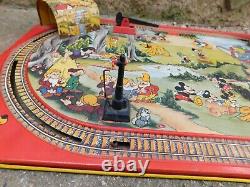 1950's Vintage Marx Walt Disney Mechanical Train Layout Base Bright Tin Litho