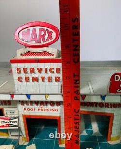 1950's Vintage Tin Litho MARX Service Center Gas Station With Cars & Accessories