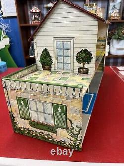 1950s Marx Dollhouse Tin Metal Litho Colonial Doll House 2 Story Furniture Vtg