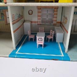 1950s Marx Dollhouse Tin Metal Litho Colonial Doll House 2 Story Furniture Vtg