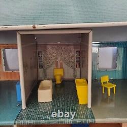 1950s Vintage MARX Tin/Metal Litho Two Story Colonial Doll House w Furniture MCM
