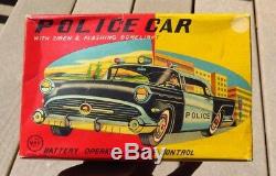 1950s Vintage Tin Battery Operated Buick Police Car by LineMar Marx Japan MINT