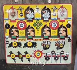 50s Vintage MARX KNOCKDOWN TARGET SHOOTING GALLERY Tin Litho Hunting Game MINTY