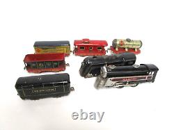 7 Vintage MARX Tin Litho Train Cars & Engines New York Center Marlines Cars