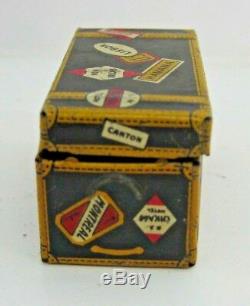 Antique Marx tin litho miniature train traveling trunk with labels