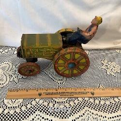 Antique VTG 1920s Louis Marx Tin Litho American Tractor with Driver Rare Scarce