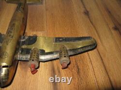 Antique Vintage Marx Tin Wind up Gold 4 prop Bomber War Airplane Plane Toy Rare