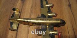 Antique Vintage Marx Tin Wind up Gold 4 prop Bomber War Airplane Plane Toy Rare