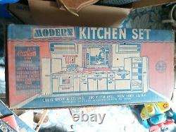 Antique Vintage Marx Toys Tin Litho Modern Kitchen Set with Hard to Find Items