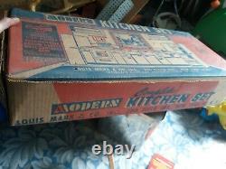 Antique Vintage Marx Toys Tin Litho Modern Kitchen Set with Hard to Find Items