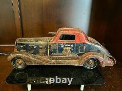 Antique Vintage Tin Toy Wind Up Louis Marx G-Man Pursuit Car-LITHO. 11403