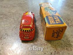 EXCELLENT VINTAGE MARX 1930s TIN WIND UP MECHANICAL TRICKY TAXI CAB CAR WITH BOX