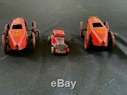 Lot Of 2 Old Tin Marx #61 Race Cars, And Small Vintage Red Car