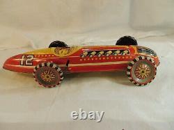 Louis Marx Rare Vintage 16 Tin Litho Wind up Indy Race Car With Key