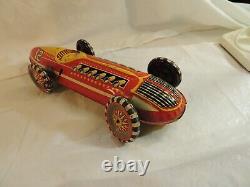 Louis Marx Rare Vintage 16 Tin Litho Wind up Indy Race Car With Key