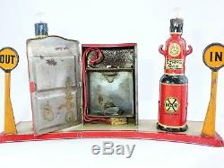 MARX Brightelite Filling Station Gas Pumps tin vintage 1930s fuel light In Out