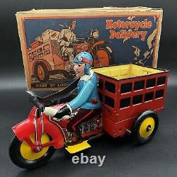 MARX TIN LITHO WIND UP SPEED BOY 4 MOTORCYCLE DELIVERY WithORG BOX VINTAGE 30s-40s