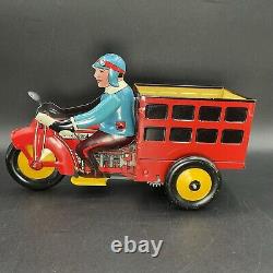 MARX TIN LITHO WIND UP SPEED BOY 4 MOTORCYCLE DELIVERY WithORG BOX VINTAGE 30s-40s