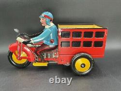 MARX TIN LITHO WIND UP SPEED BOY 4 MOTORCYCLE DELIVERY WithORG BOX VINTAGE 30s-40s