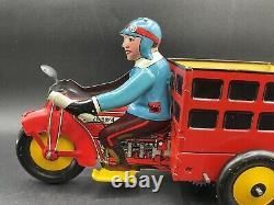 MARX TIN LITHO WIND UP SPEED BOY 4 MOTORCYCLE DELIVERY WithORG BOX VINTAGE 30s-40s