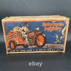 MARX TIN LITHO WIND UP SPEED BOY 4 MOTORCYCLE DELIVERY WithORG BOX VINTAGE 30s-40s