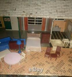 MARX Tin Doll House Mid Century Vintage Modern Ranch Suburban with furniture