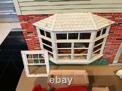 MARX Tin Litho Two Story Colonial Doll House 1960s w Furniture