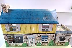 MARX Tin Litho Two Story Colonial Doll House 1960s w Lot of Plastic Furniture