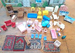 MARX Tin Litho Two Story Colonial Doll House 1960s w Lot of Plastic Furniture