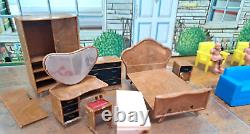 MARX Tin Litho Two Story Colonial Doll House 1960s w Lot of Plastic Furniture