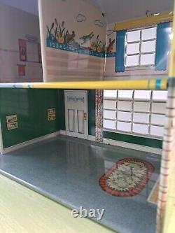 MARX Tin Litho Two Story Colonial Doll House 1960s w Lot of Plastic Furniture