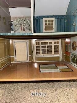 MARX Tin Metal Litho Two Story Colonial Doll House 1960s w Furniture Figures VTG