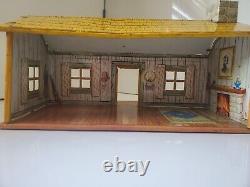 MARX VINTAGE TIN LITHO LOG CABIN With CHIMNEY 1950's WESTERN (Missing Porch Posts)