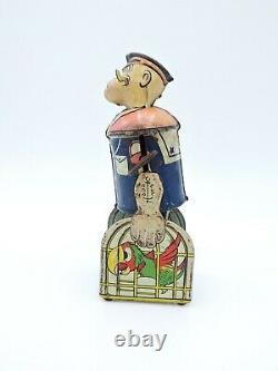 MARX Walking Popeye with parrot cages Wind-up tin litho toy 1930s vintage bird